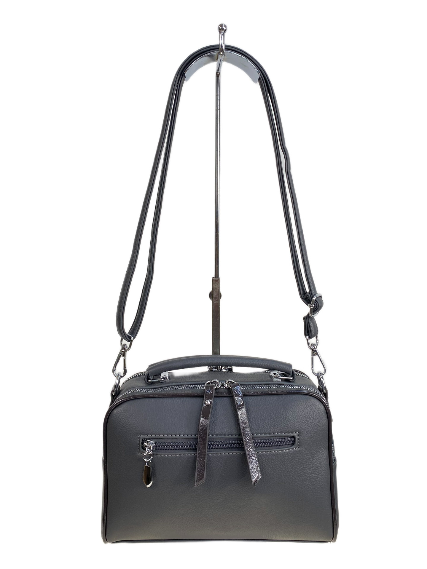 На фото 2 - Женская сумка из искусственной кожи и замши, цвет серый