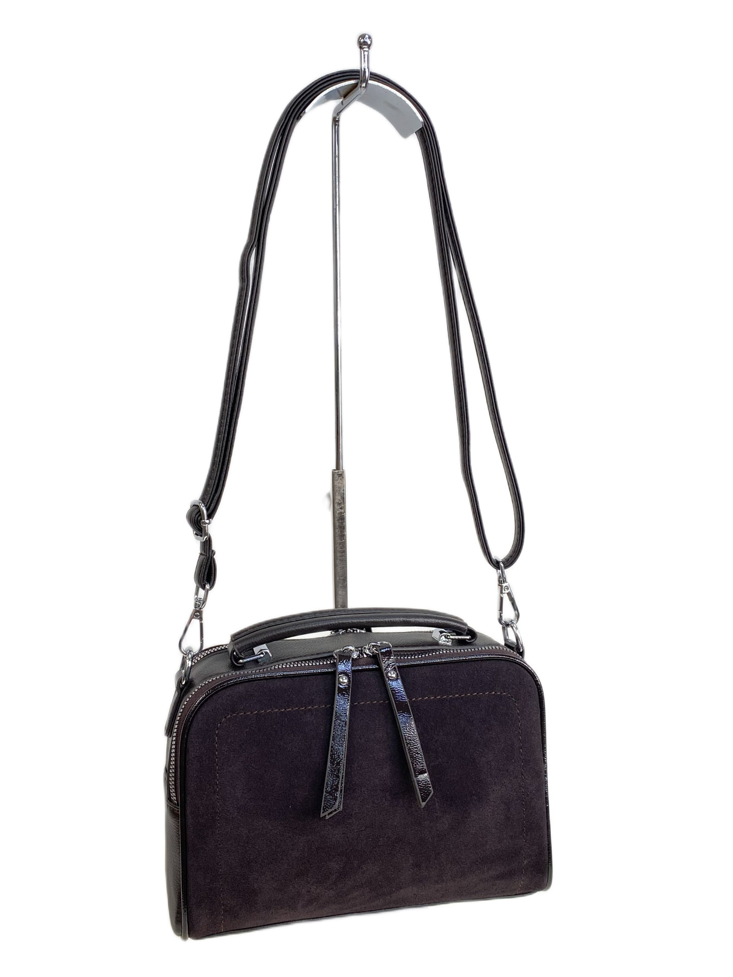 На фото 1 - Женская сумка из искусственной кожи и замши, цвет шоколад