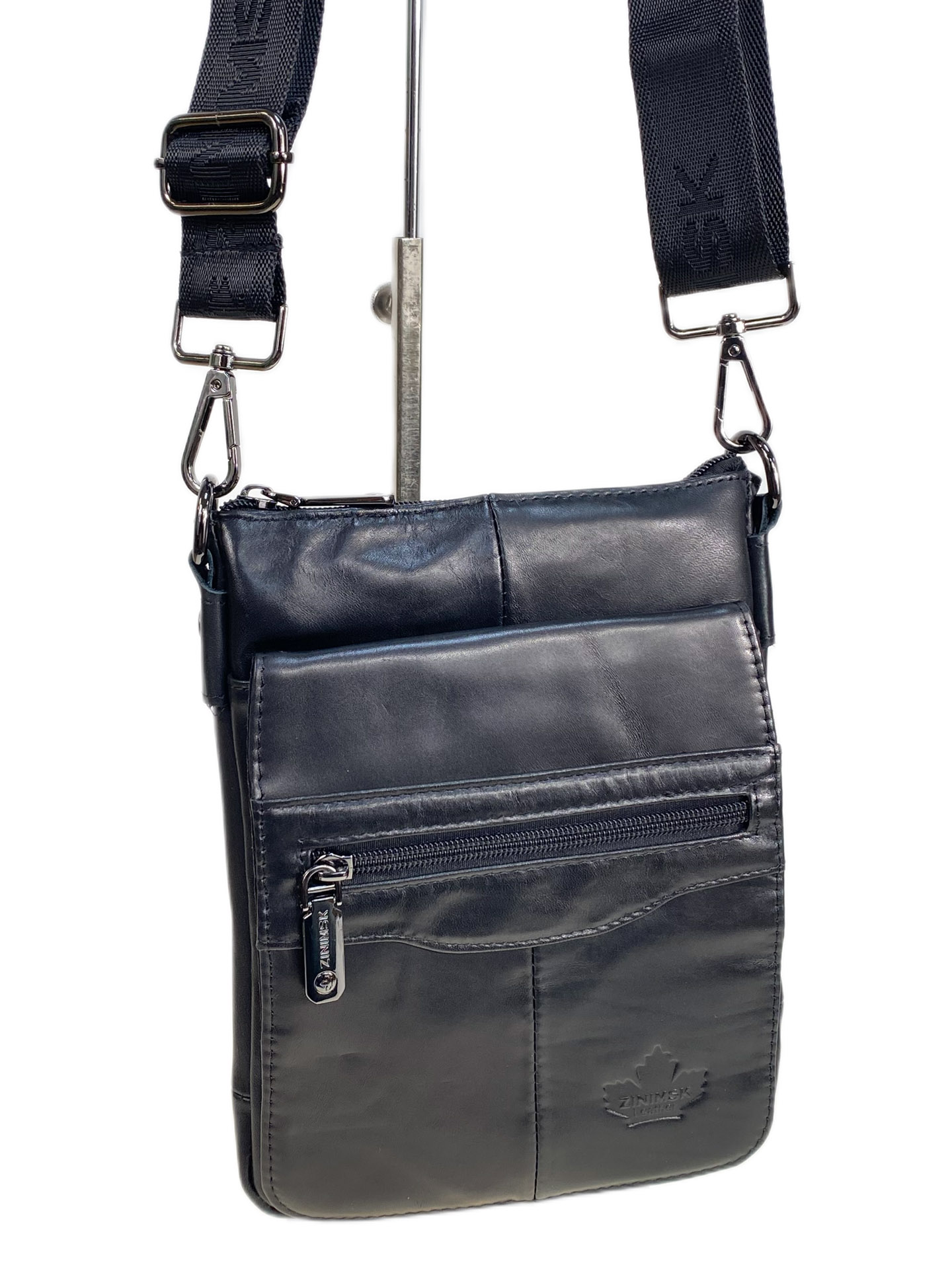 На фото 1 - Сумка мужская из натуральной кожи, цвет черный