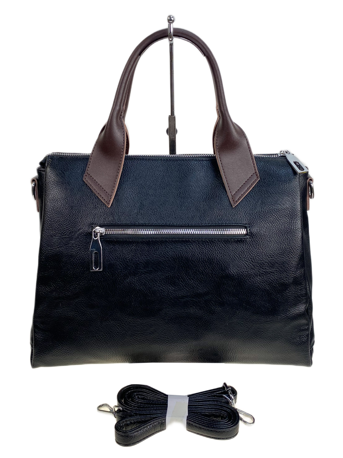 На фото 2 - Женская сумка из натуральной кожи, цвет  черный