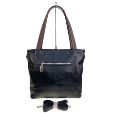 На фото 2 - Женская сумка из натуральной кожи, цвет  черный