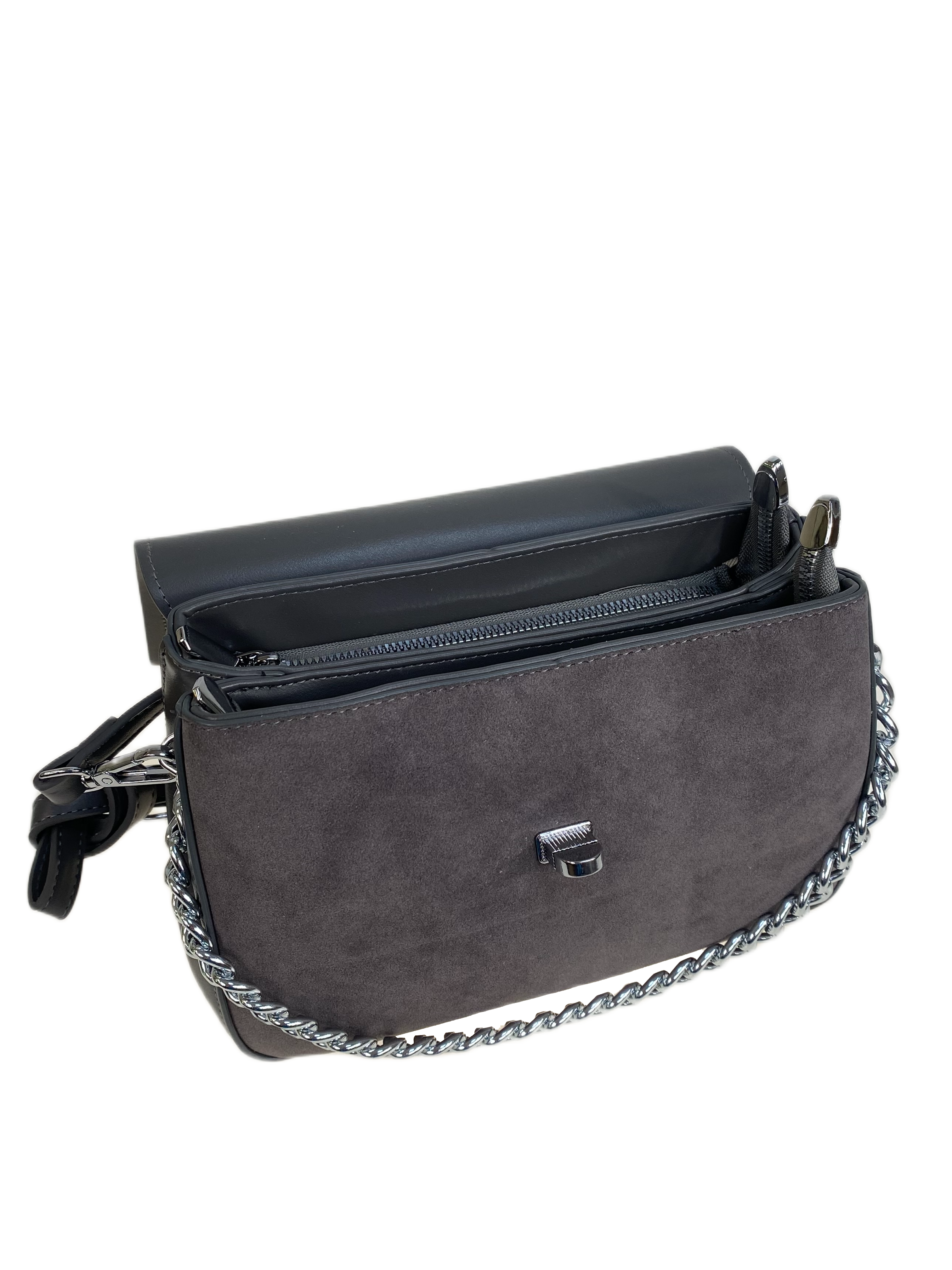 На фото 2 - Женская сумка из искусственной замши и искусственной кожи, цвет серый На фото 2 - Женская сумка из искусственной замши и искусственной кожи, цвет серый