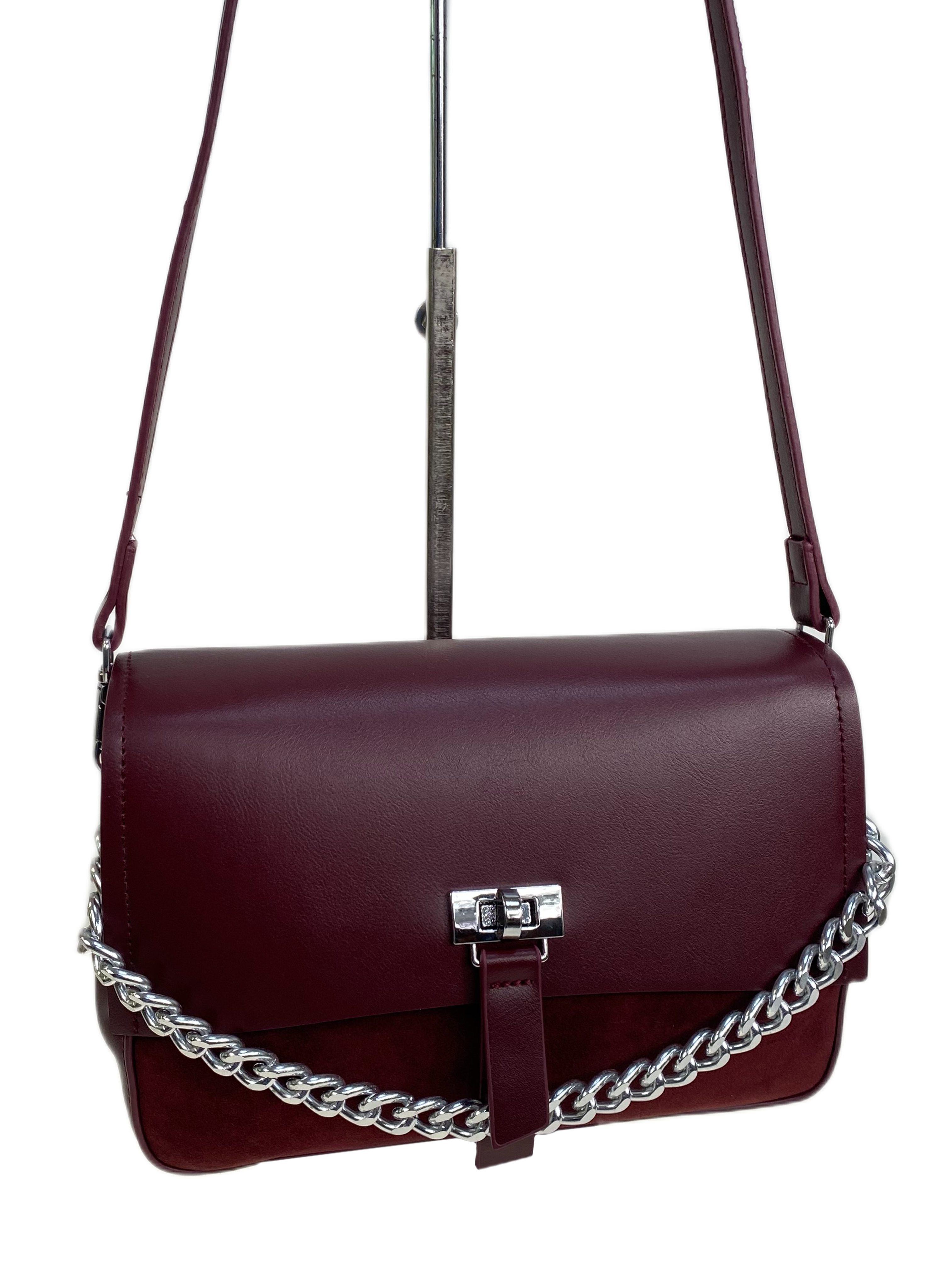 На фото 1 - Женская сумка из искусственной замши и искусственной кожи, цвет бордовый На фото 1 - Женская сумка из искусственной замши и искусственной кожи, цвет бордовый