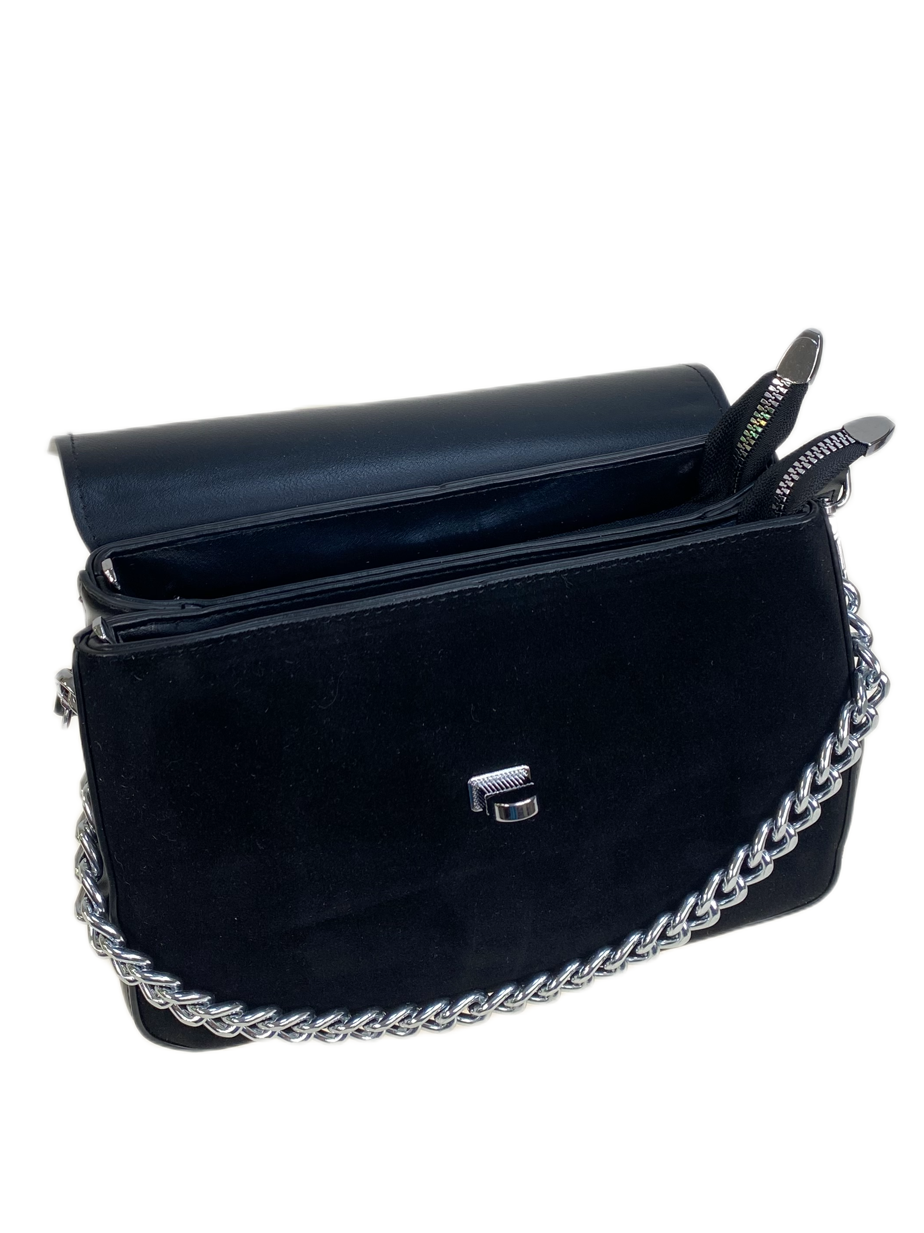 На фото 2 - Женская сумка из искусственной замши и искусственной кожи, цвет черный  На фото 2 - Женская сумка из искусственной замши и искусственной кожи, цвет черный