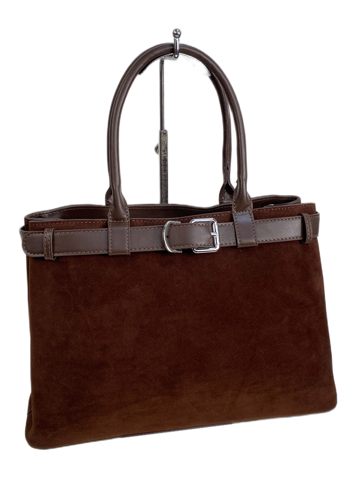 На фото 1 - Женская сумка из искусственной замши, цвет тёмно коричневый