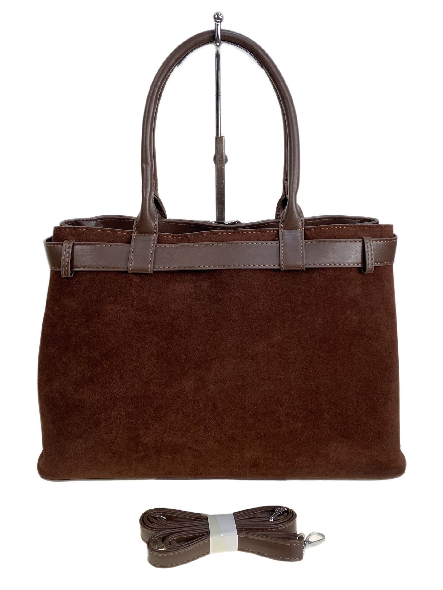 На фото 2 - Женская сумка из искусственной замши, цвет тёмно коричневый