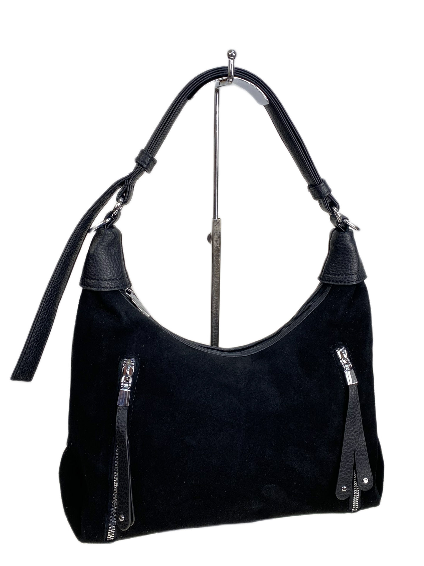 На фото 1 - Женская сумка из искусственной кожи и натуральной замши, цвет черный