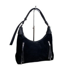 На фото 1 - Женская сумка из искусственной кожи и натуральной замши, цвет черный