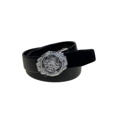 На фото 1 -  Ремень мужской с автоматической пряжкой из искусственной кожи, цвет черный