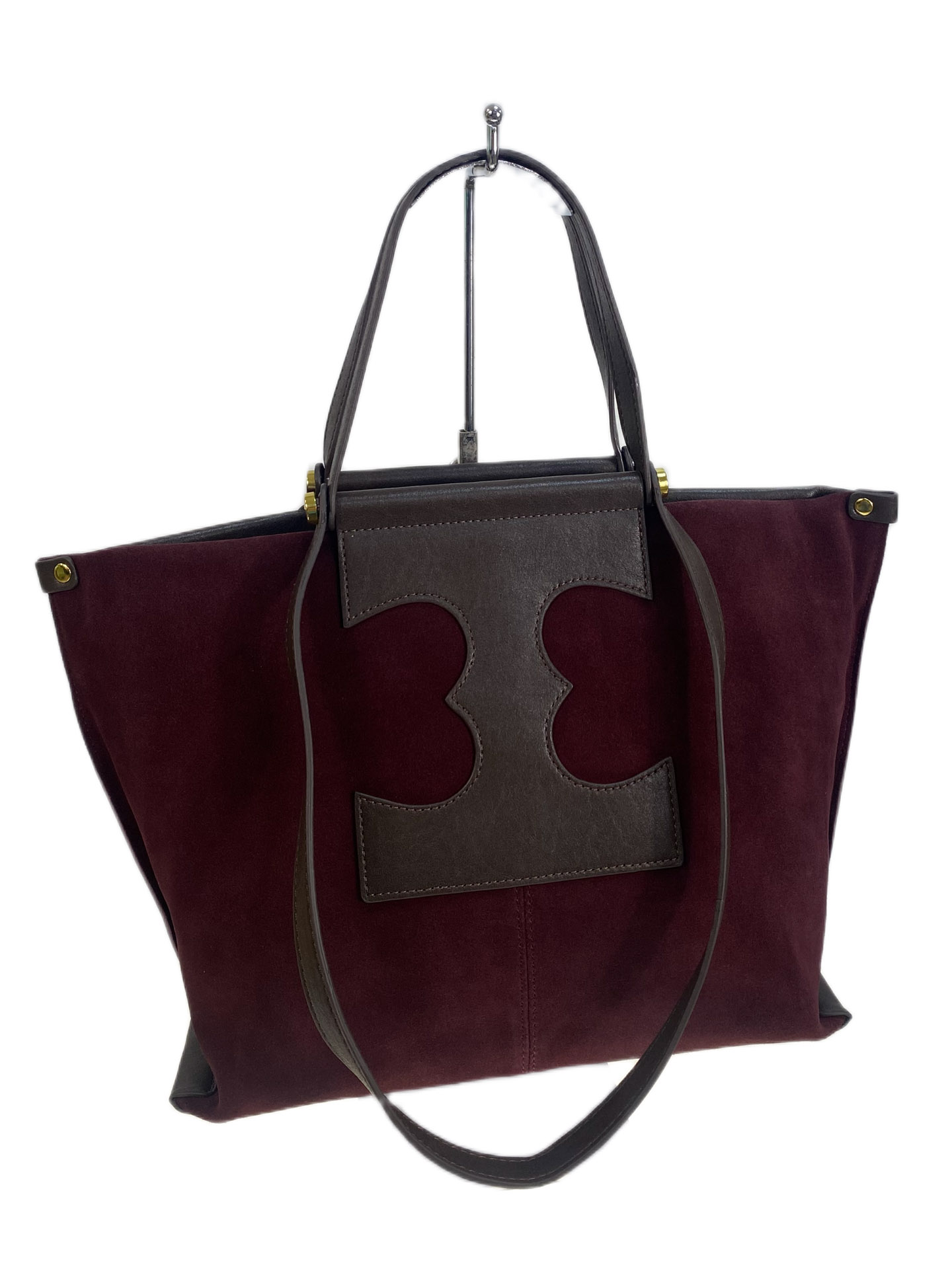 На фото 1 - Женская сумка из натуральной замши и кожи, цвет бордовый с коричневым