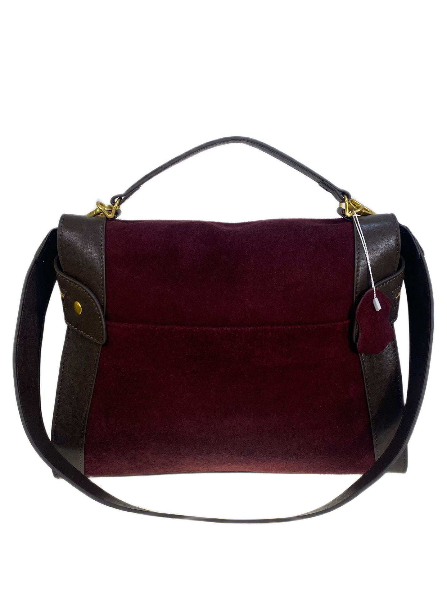 На фото 2 - Женская сумка из натуральной замши и кожи, цвет бордовый с коричневым