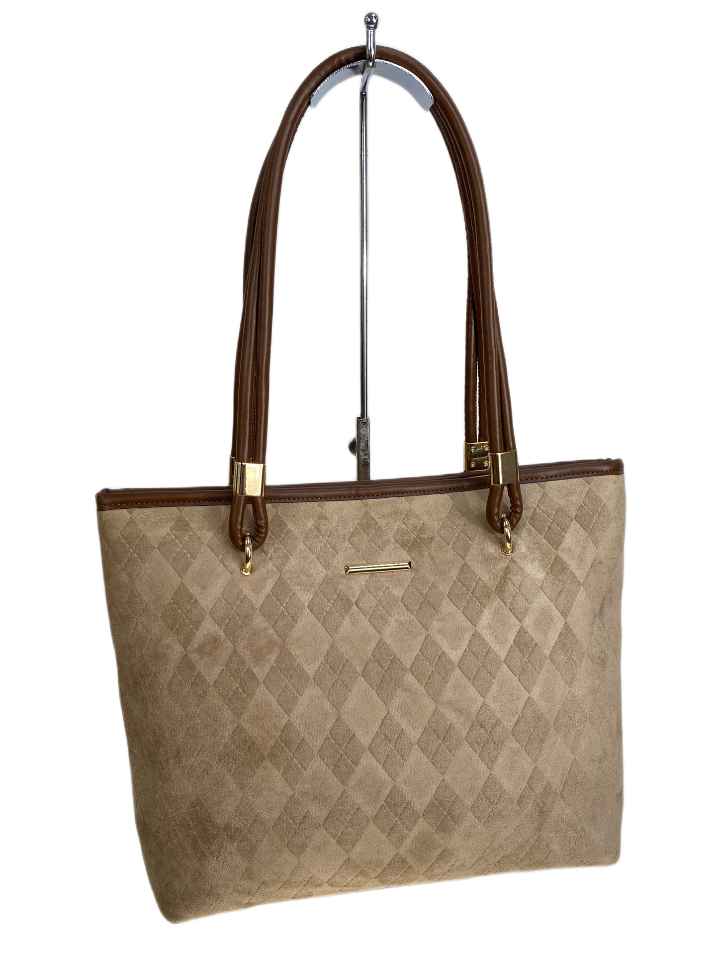 На фото 1 - Женская сумка из искусственной замши, цвет бежевый На фото 1 - Женская сумка из искусственной замши, цвет бежевый