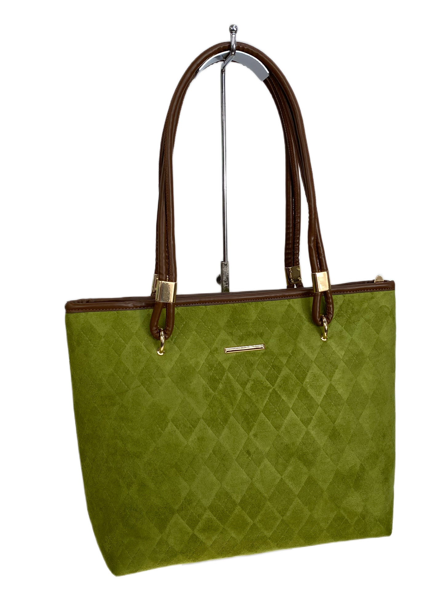 На фото 1 - Женская сумка из искусственной замши, цвет зеленый На фото 1 - Женская сумка из искусственной замши, цвет зеленый