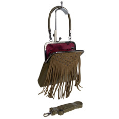 На фото 2 - Женская сумка из искусственной кожи и замши, цвет хаки