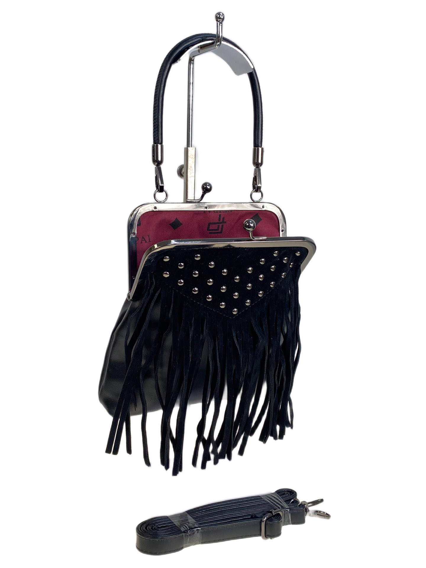 На фото 2 - Женская сумка из искусственной кожи и замши, цвет черный