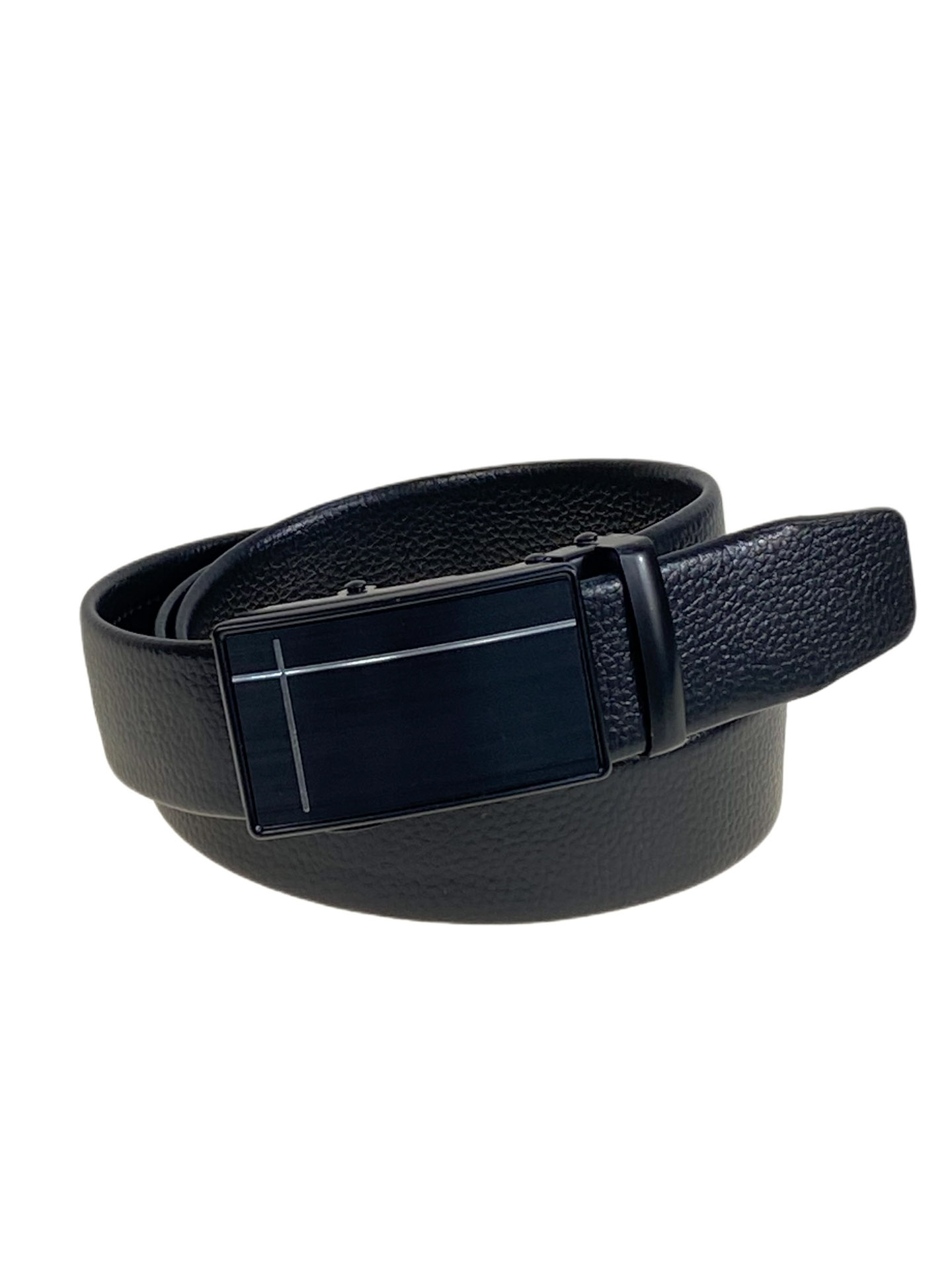 На фото 1 -  Ремень мужской с автоматической пряжкой из искусственной кожи, цвет черный
