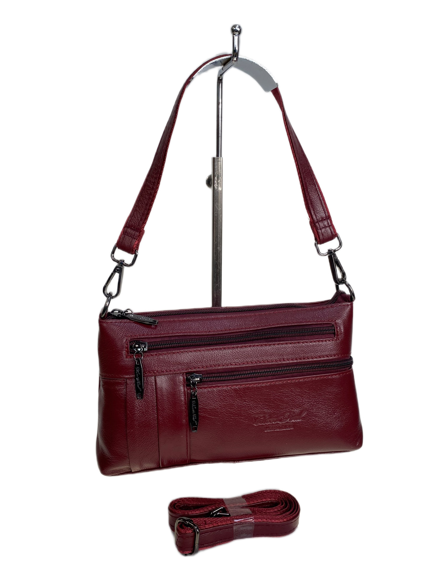 На фото 1 - Женская сумка из натуральной кожи, цвет  бордовый На фото 1 - Женская сумка из натуральной кожи, цвет  бордовый