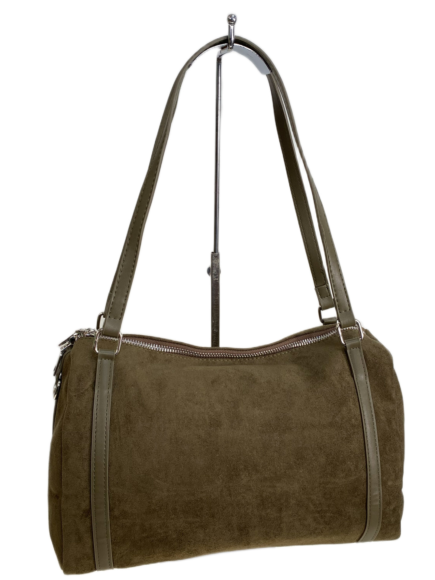 На фото 1 - Женская сумка из искусственной замши, цвет темно зеленый На фото 1 - Женская сумка из искусственной замши, цвет темно зеленый