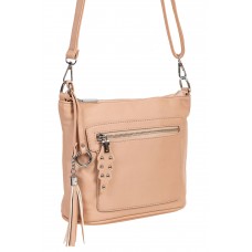 На фото 1 - Сумка cross-body из мягкой искусственной кожи с подвесками, цвет розовый На фото 1 - Сумка cross-body из мягкой искусственной кожи с подвесками, цвет розовый