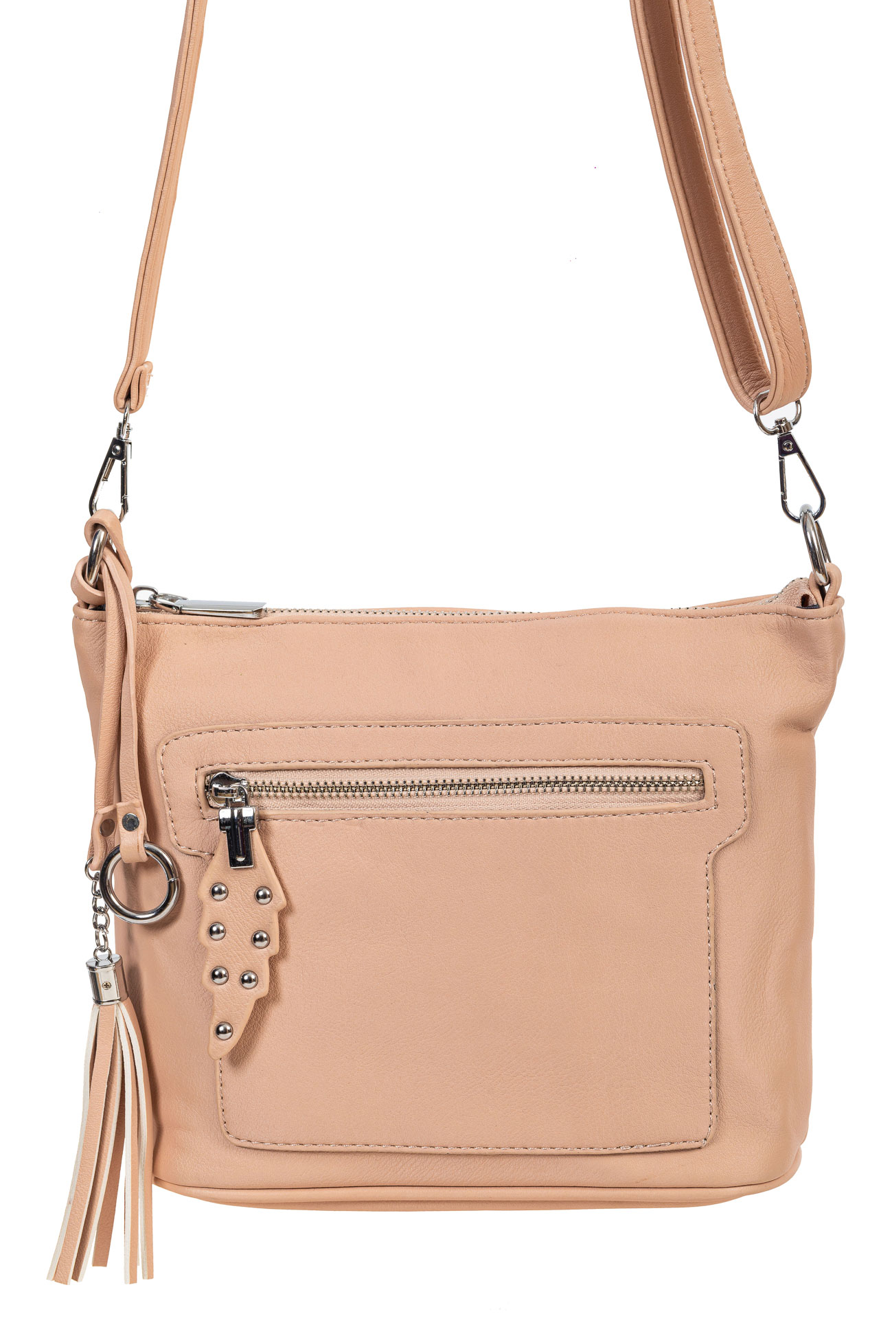 На фото 2 - Сумка cross-body из мягкой искусственной кожи с подвесками, цвет розовый На фото 2 - Сумка cross-body из мягкой искусственной кожи с подвесками, цвет розовый