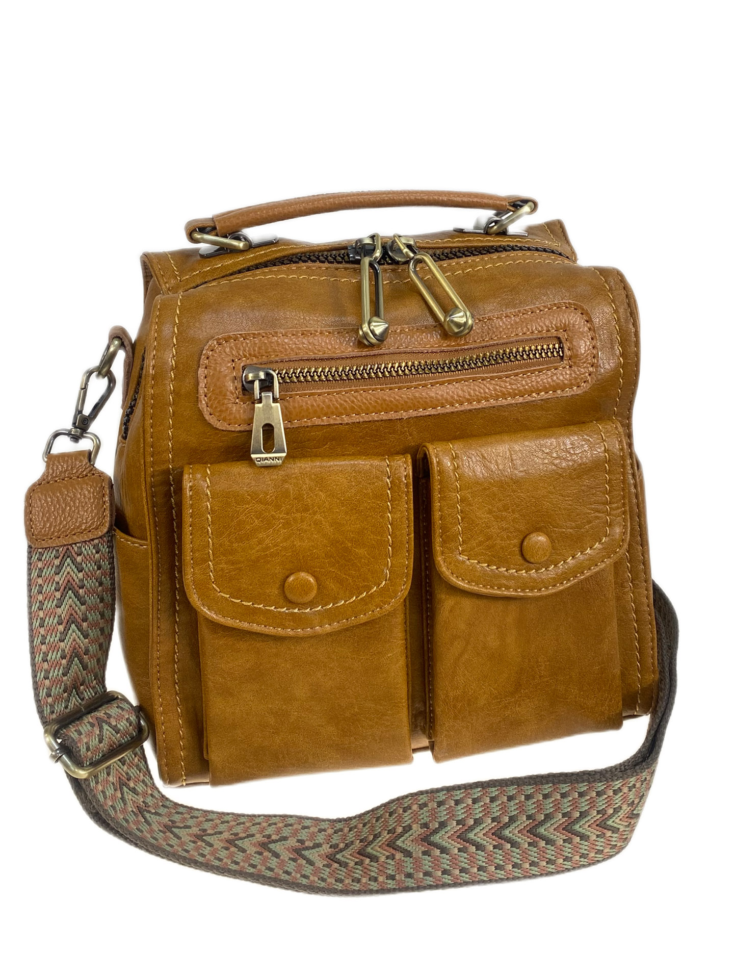 На фото 1 - Женская сумка- рюкзак из искусственной кожи, цвет  рыжий