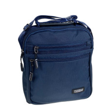 На фото 1 - Сумка мужская через плечо текстильная, цвет синий