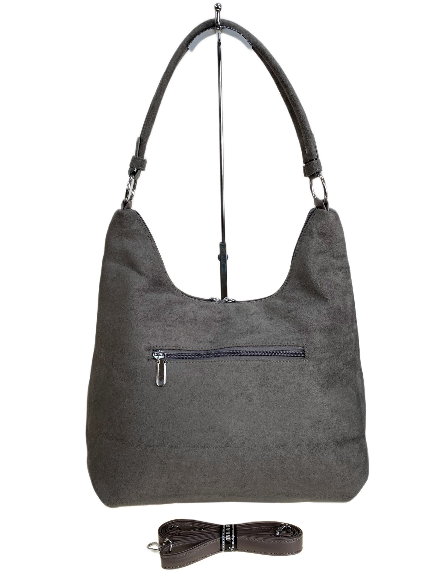 На фото 2 - Женская сумка из искусственной замши, цвет серый На фото 2 - Женская сумка из искусственной замши, цвет серый