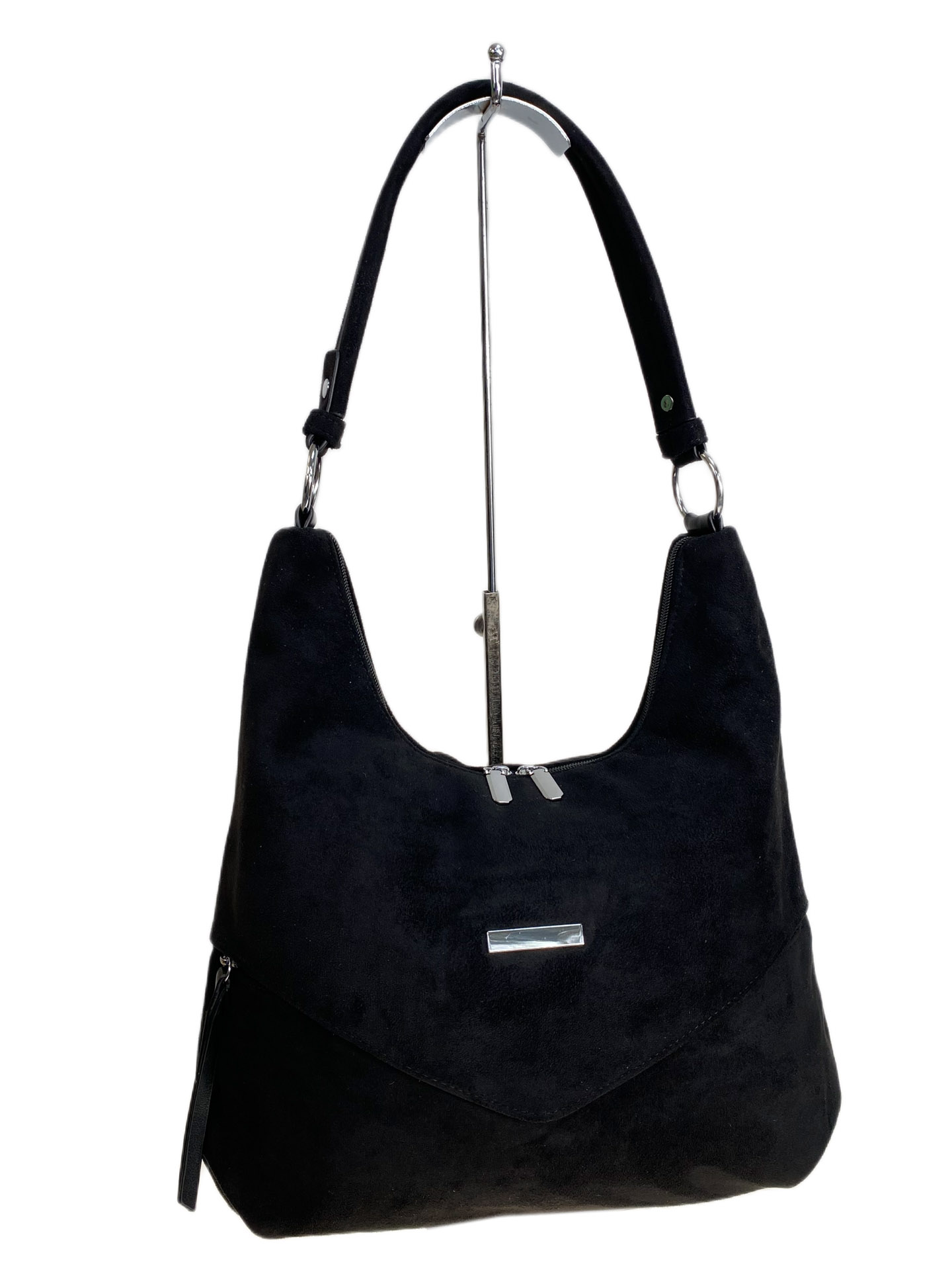 На фото 1 - Женская сумка из искусственной замши, цвет черный На фото 1 - Женская сумка из искусственной замши, цвет черный