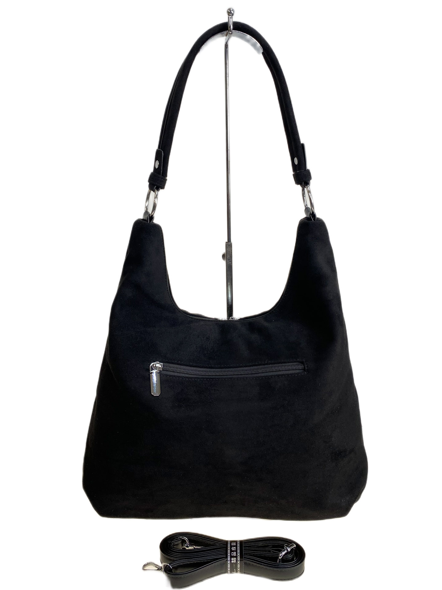 На фото 2 - Женская сумка из искусственной замши, цвет черный На фото 2 - Женская сумка из искусственной замши, цвет черный