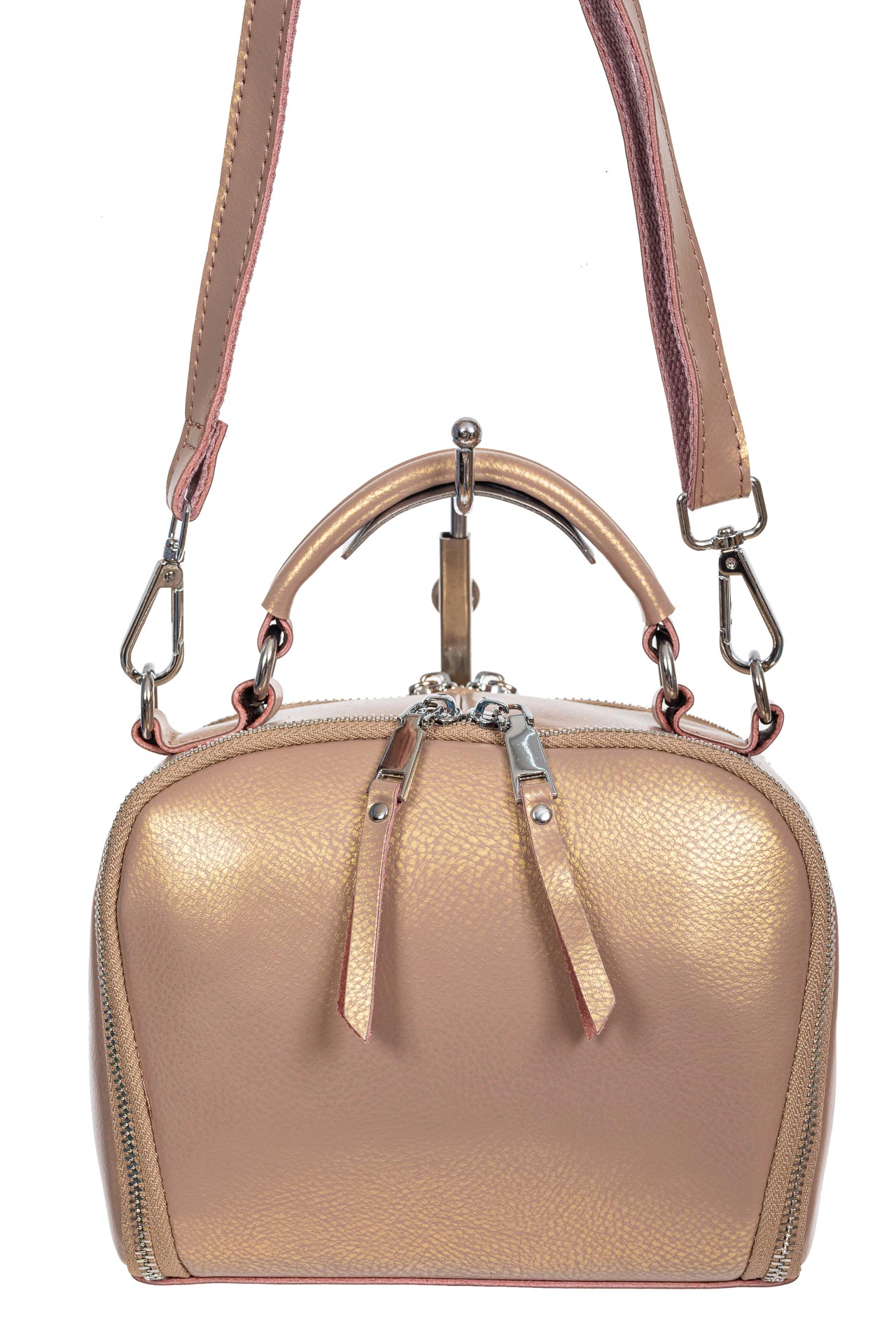 На фото 2 - Женская cross-body из натуральной кожи, цвет розовый с перламутром На фото 2 - Женская cross-body из натуральной кожи, цвет розовый с перламутром