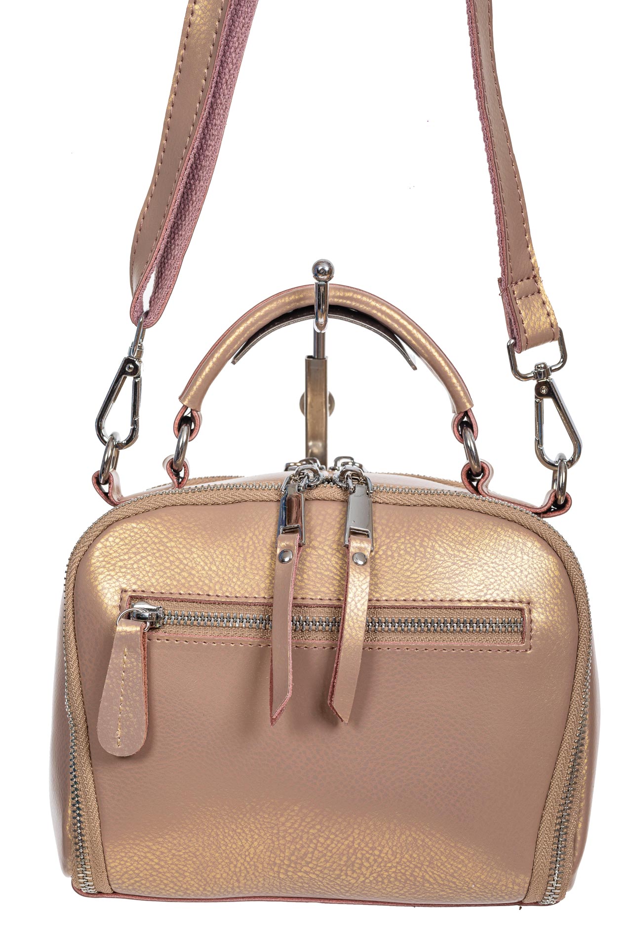 На фото 3 - Женская cross-body из натуральной кожи, цвет розовый с перламутром На фото 3 - Женская cross-body из натуральной кожи, цвет розовый с перламутром