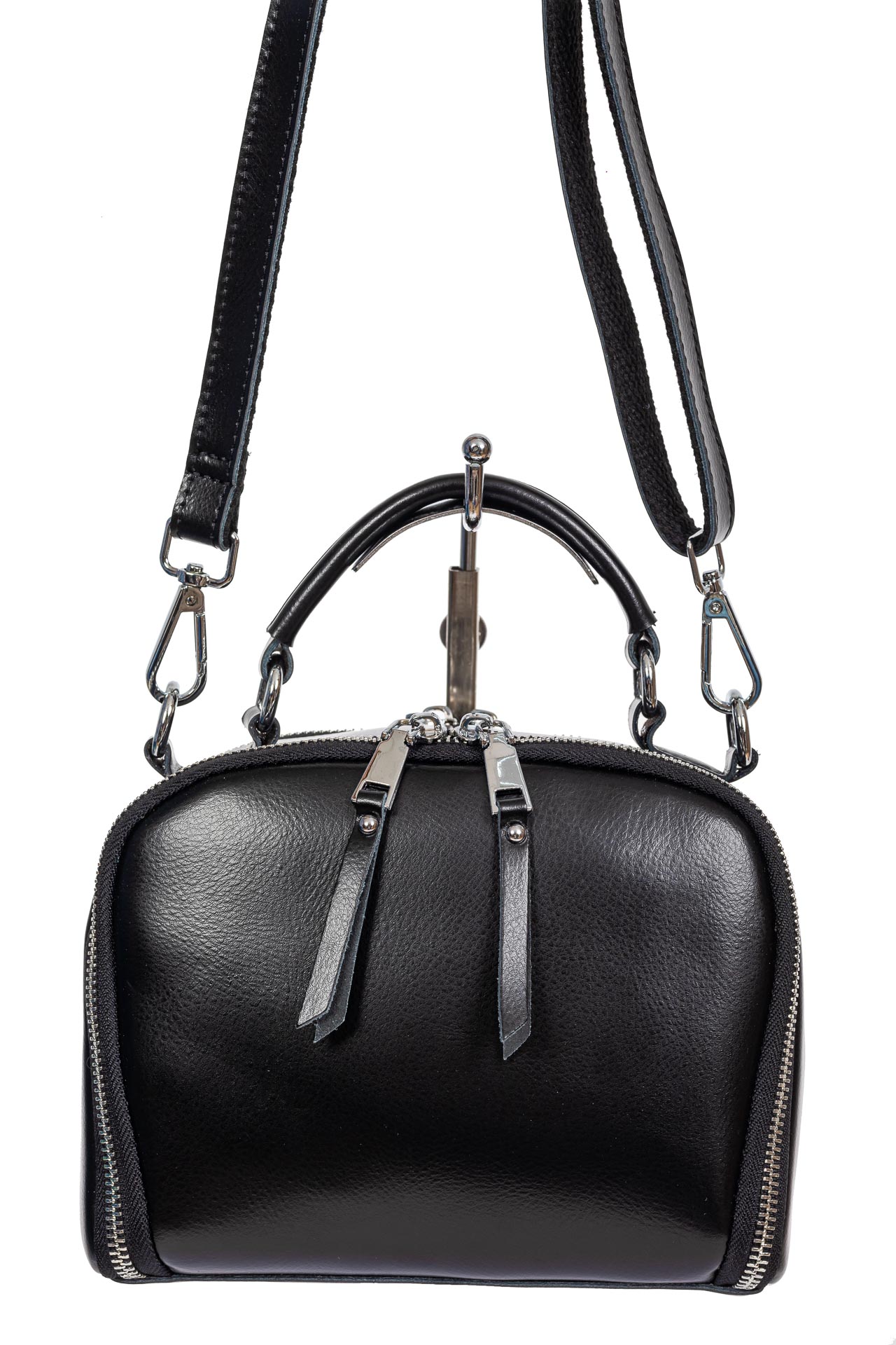 На фото 2 - Женская cross-body из натуральной кожи, цвет чёрный На фото 2 - Женская cross-body из натуральной кожи, цвет чёрный