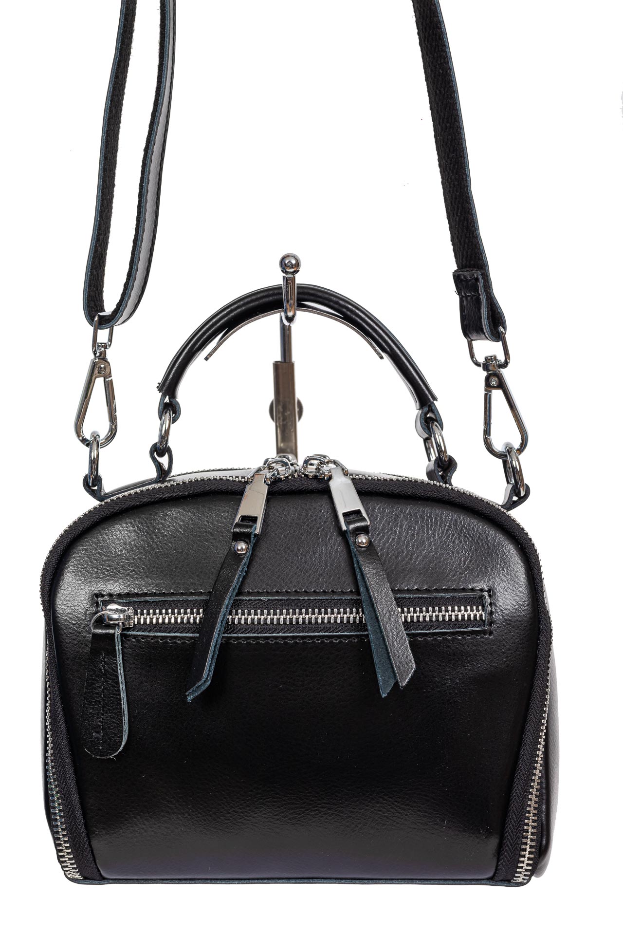 На фото 3 - Женская cross-body из натуральной кожи, цвет чёрный На фото 3 - Женская cross-body из натуральной кожи, цвет чёрный