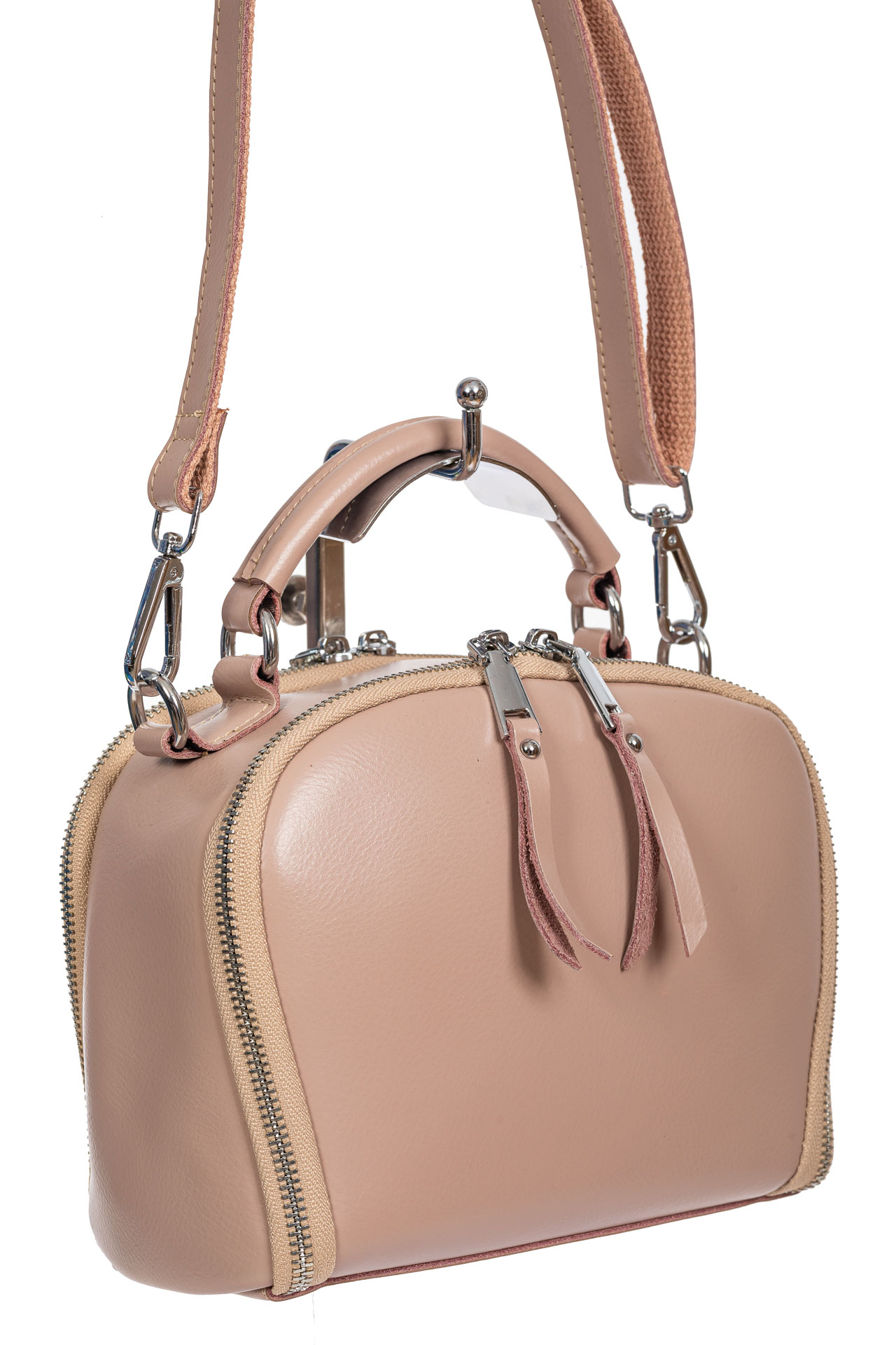 На фото 1 - Женская cross-body из натуральной кожи, цвет пудровый На фото 1 - Женская cross-body из натуральной кожи, цвет пудровый