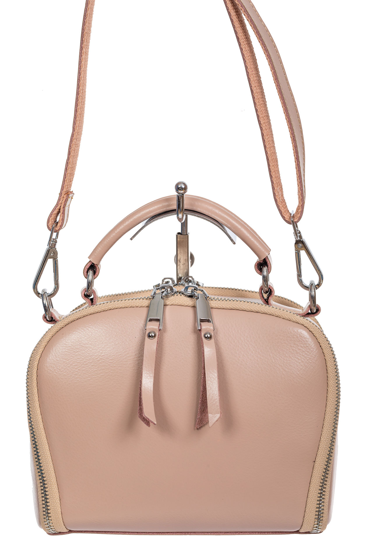 На фото 2 - Женская cross-body из натуральной кожи, цвет пудровый На фото 2 - Женская cross-body из натуральной кожи, цвет пудровый