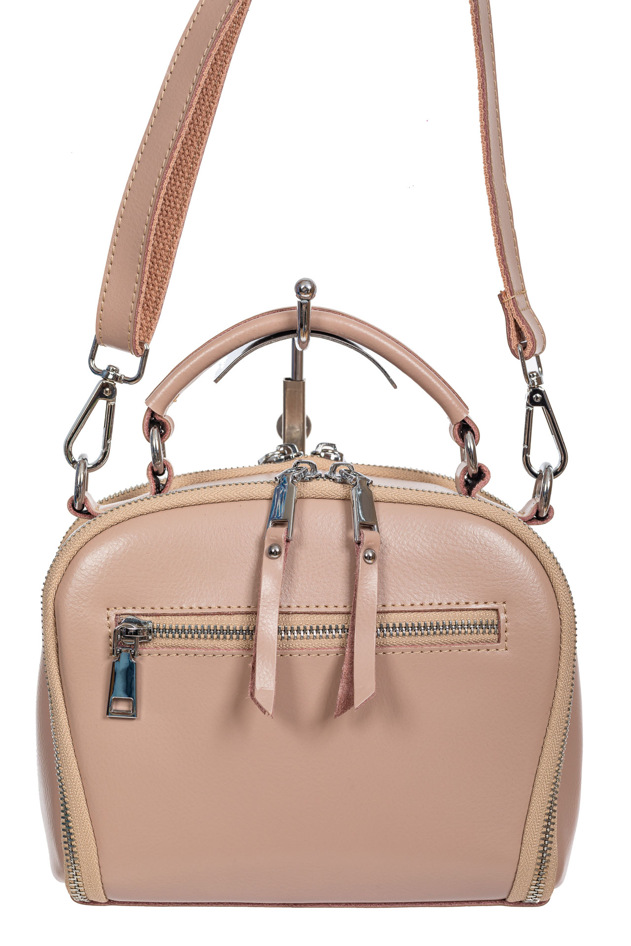 На фото 3 - Женская cross-body из натуральной кожи, цвет пудровый На фото 3 - Женская cross-body из натуральной кожи, цвет пудровый
