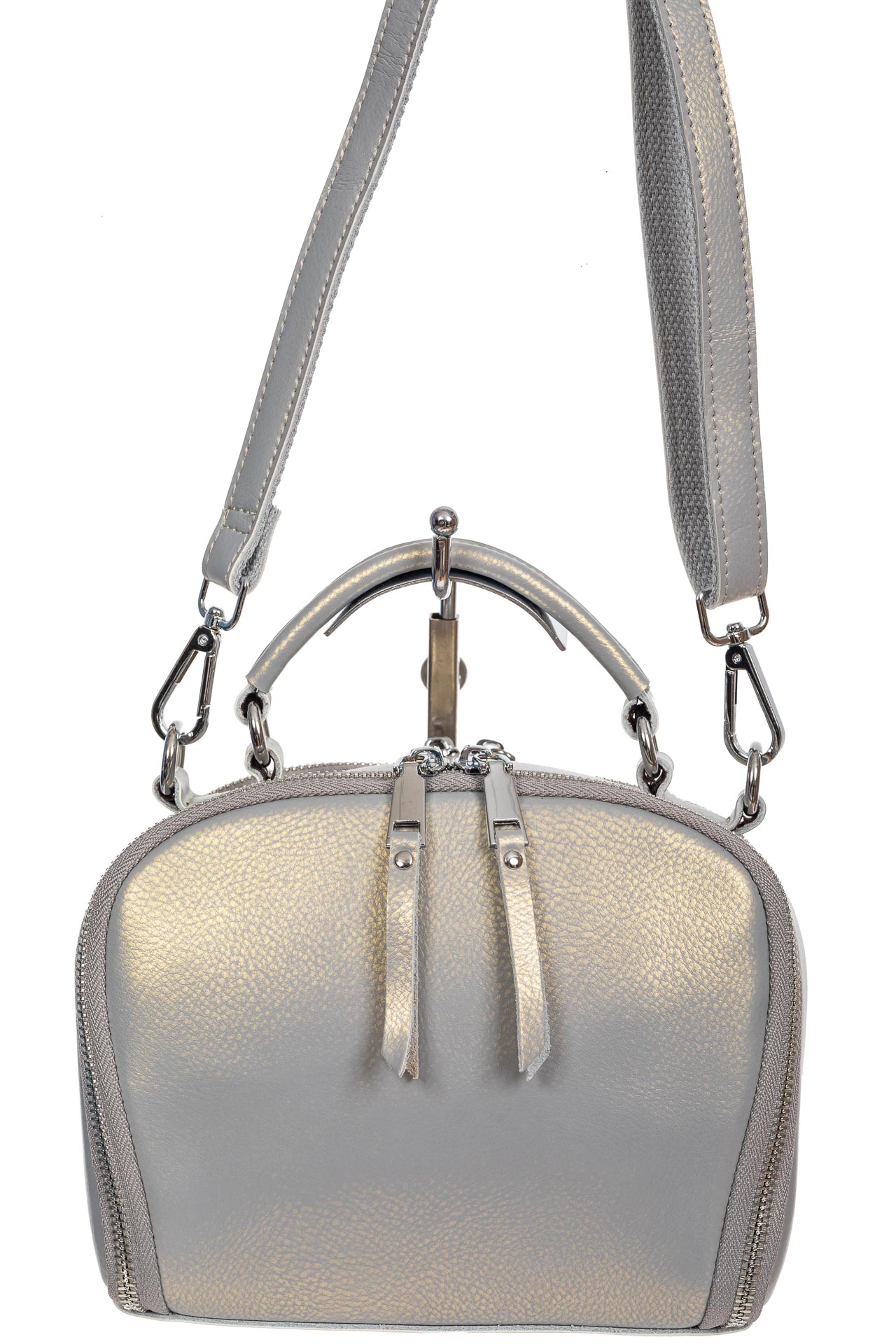 На фото 2 - Женская cross-body из натуральной кожи, цвет серебристый На фото 2 - Женская cross-body из натуральной кожи, цвет серебристый