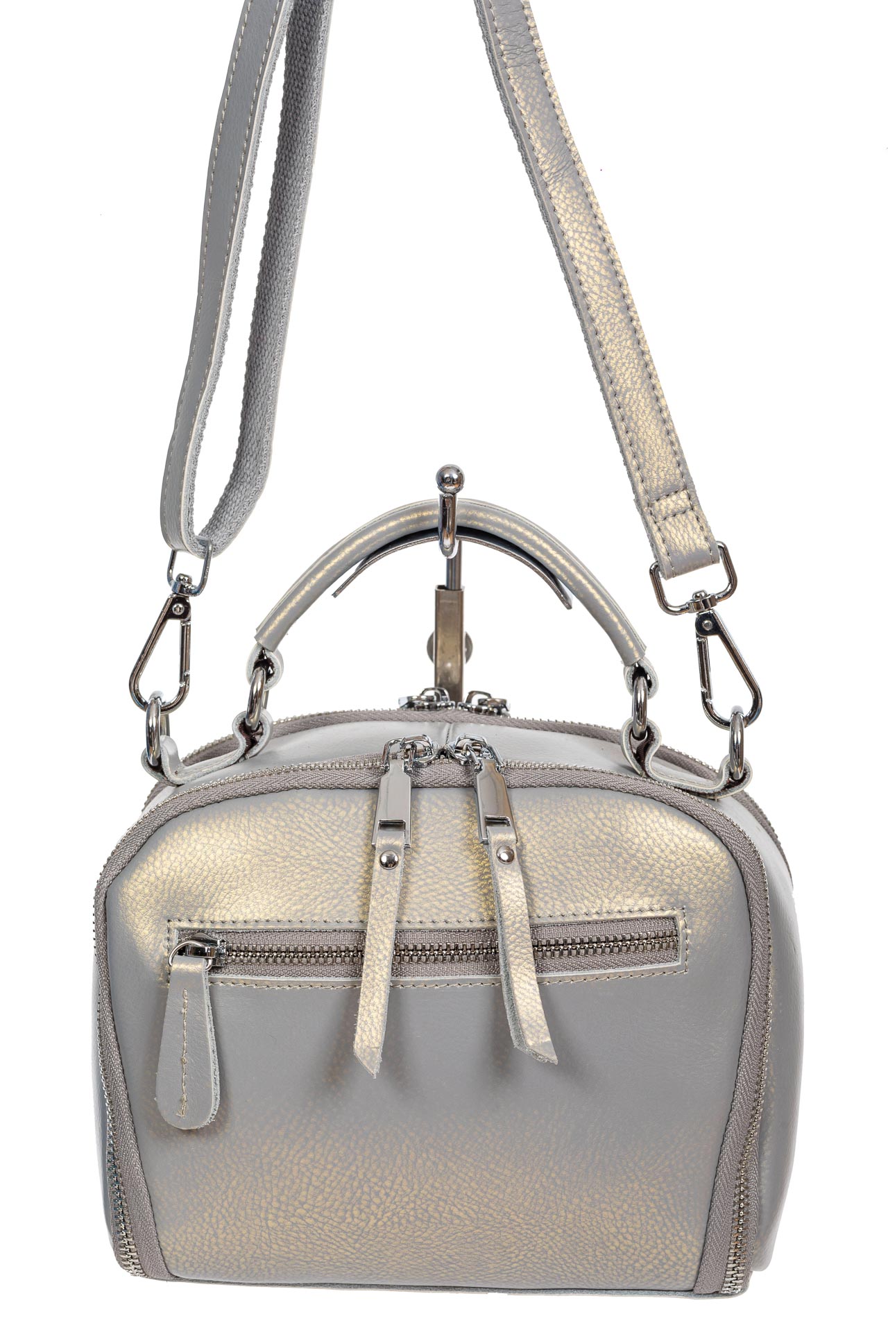 На фото 3 - Женская cross-body из натуральной кожи, цвет серебристый На фото 3 - Женская cross-body из натуральной кожи, цвет серебристый