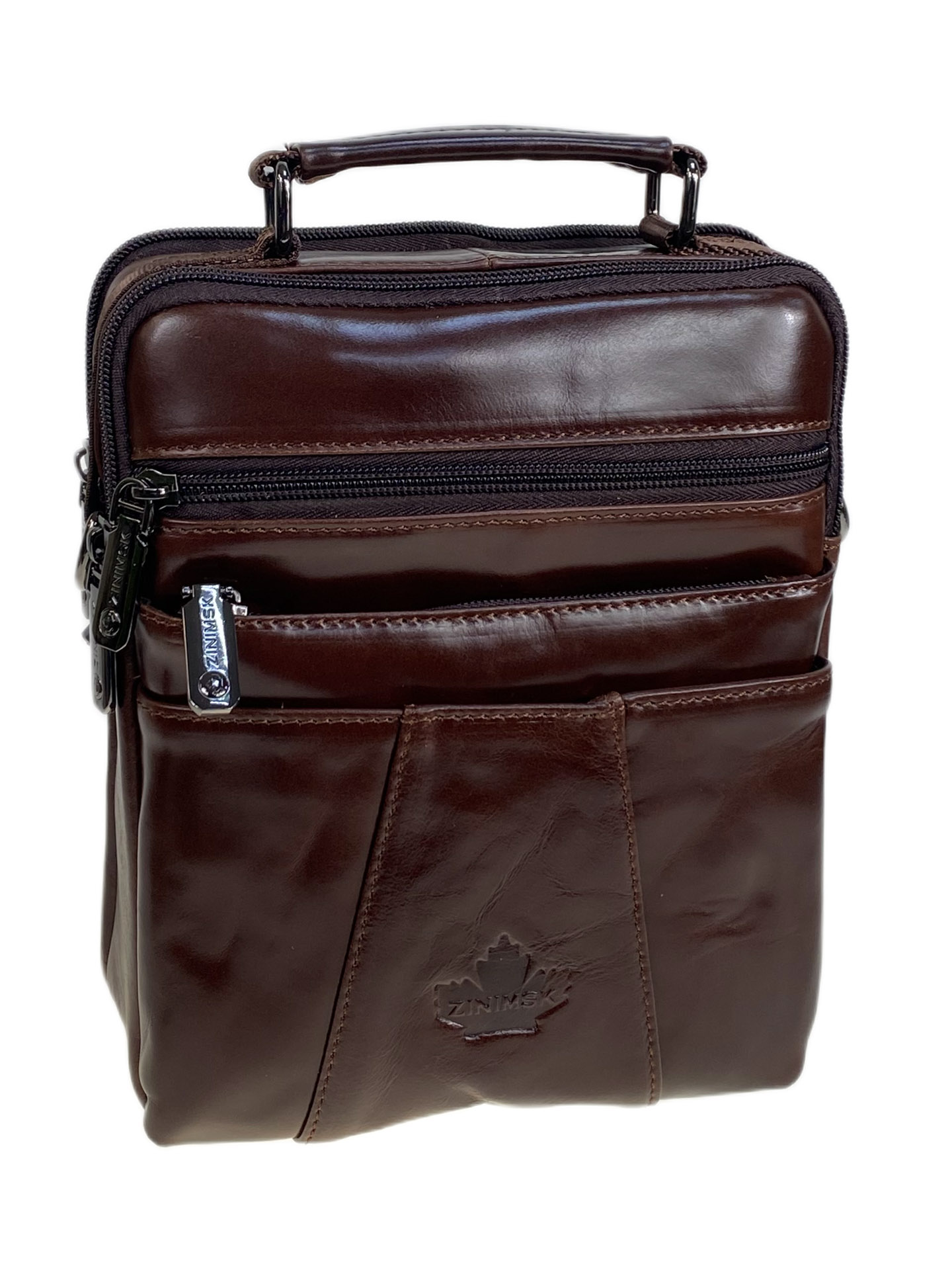 На фото 1 - Сумка мужская из натуральной кожи, цвет коричневый