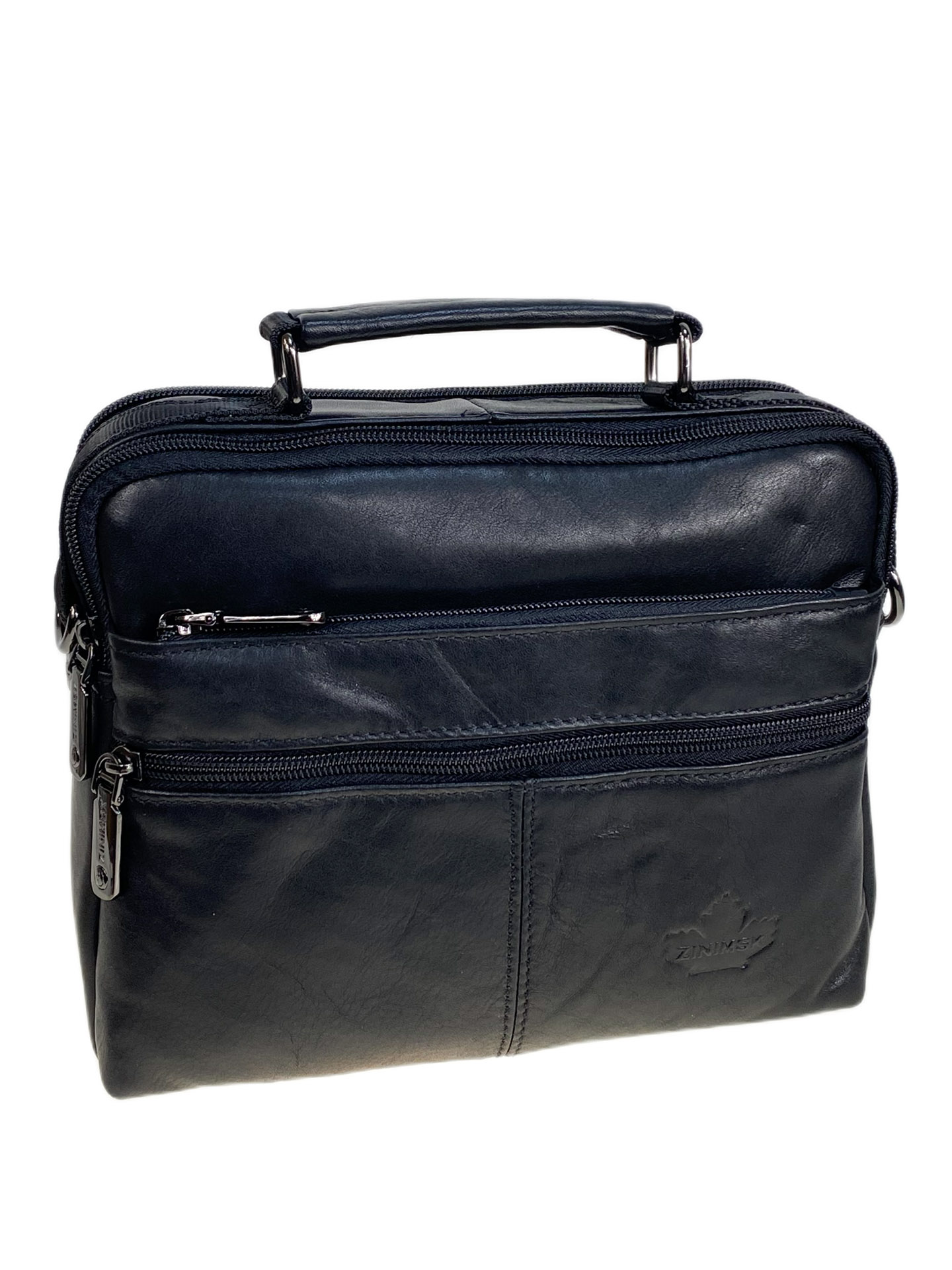 На фото 1 - Сумка мужская из натуральной кожи, цвет черный