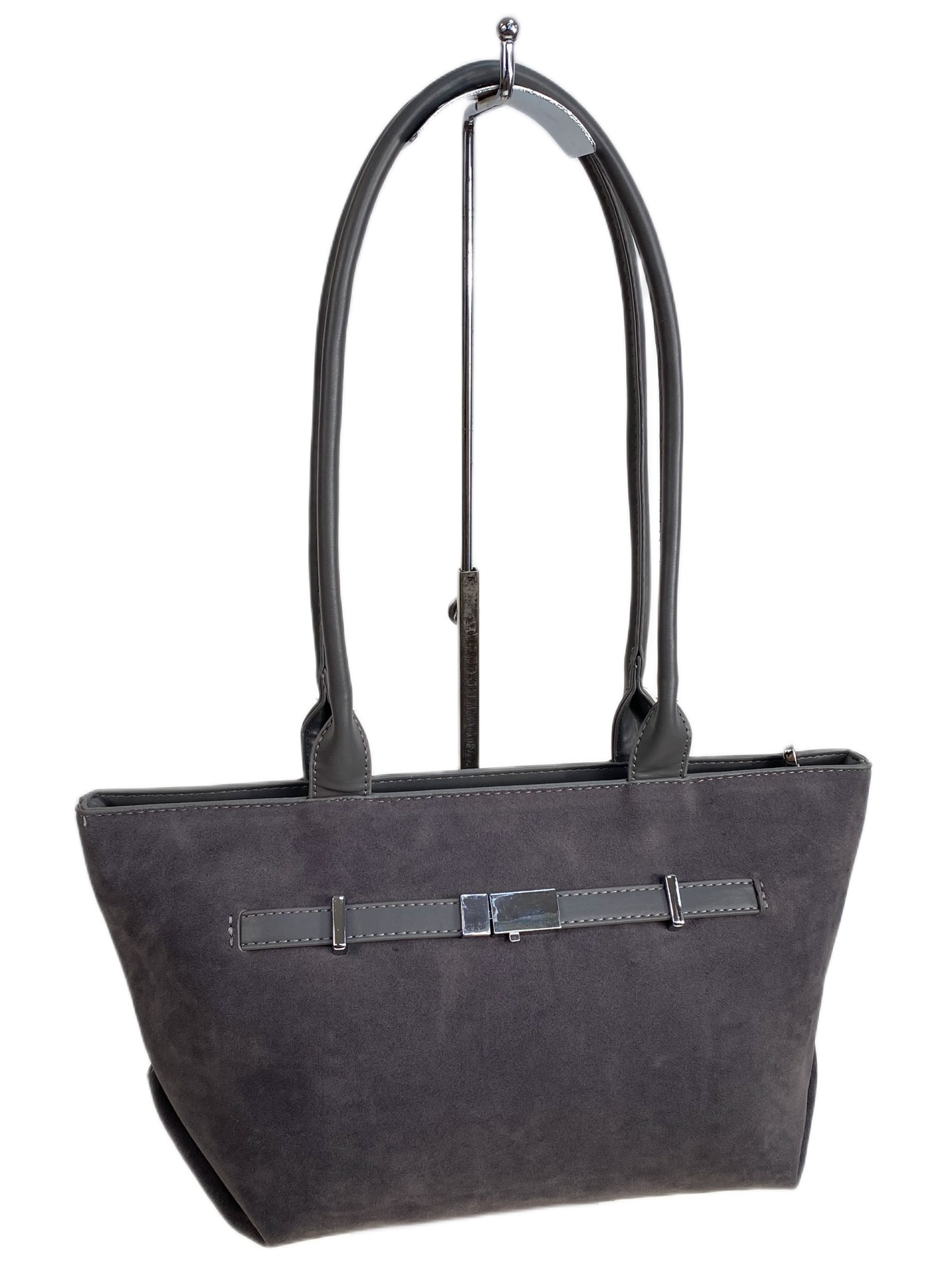 На фото 1 - Женская сумка из искусственной замши, цвет серый