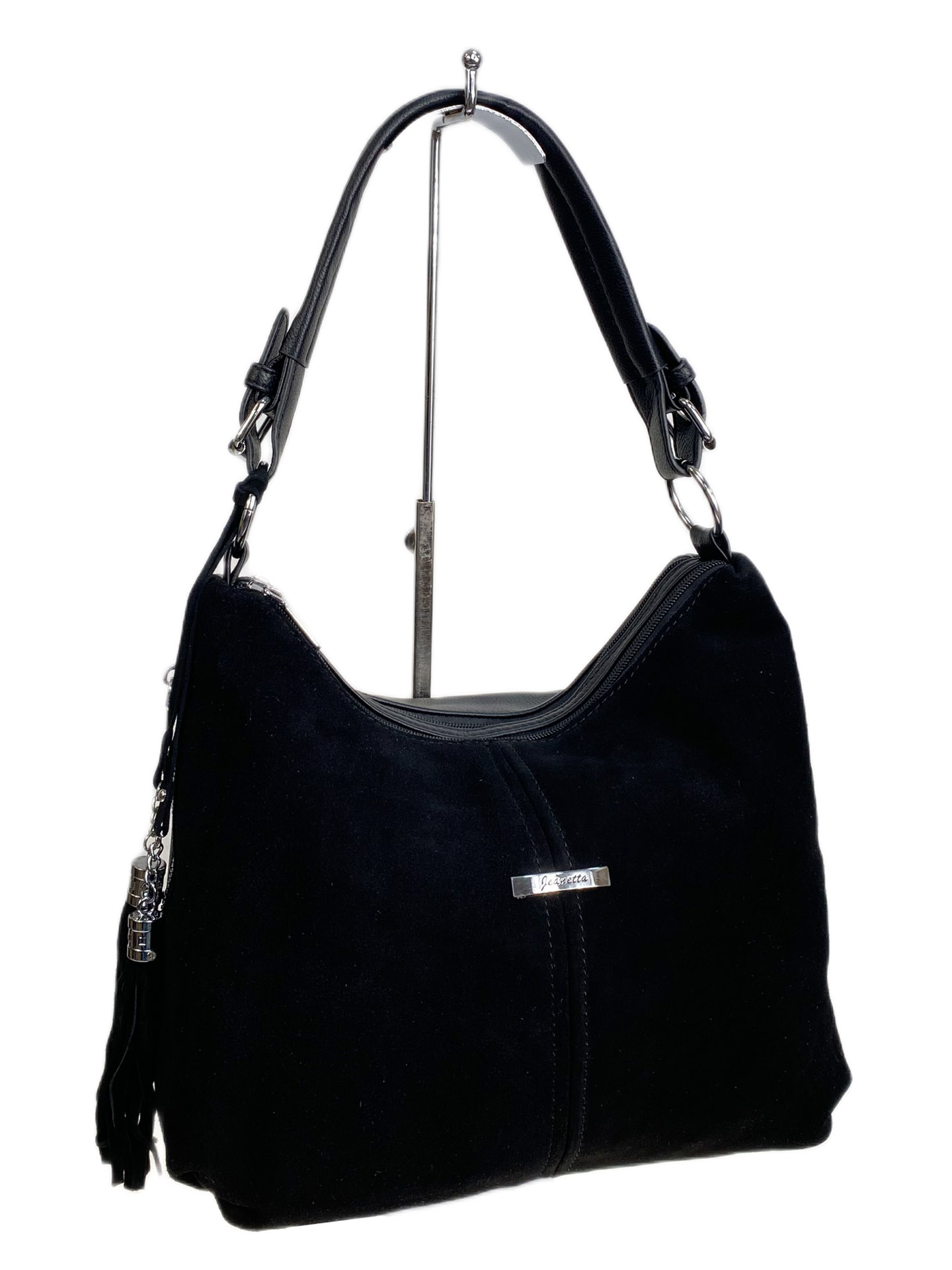 На фото 1 - Женская сумка из искусственной кожи и натуральной замши, цвет черный