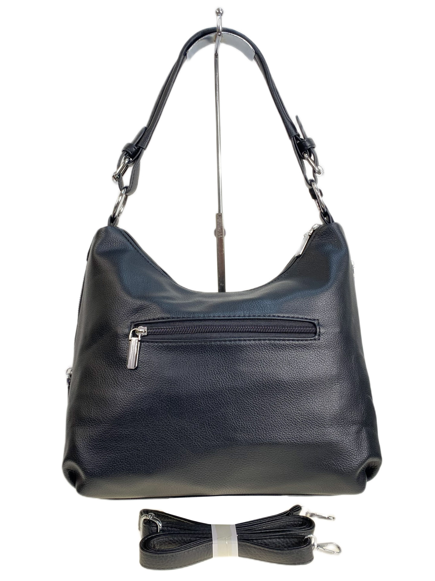 На фото 2 - Женская сумка из искусственной кожи и натуральной замши, цвет черный