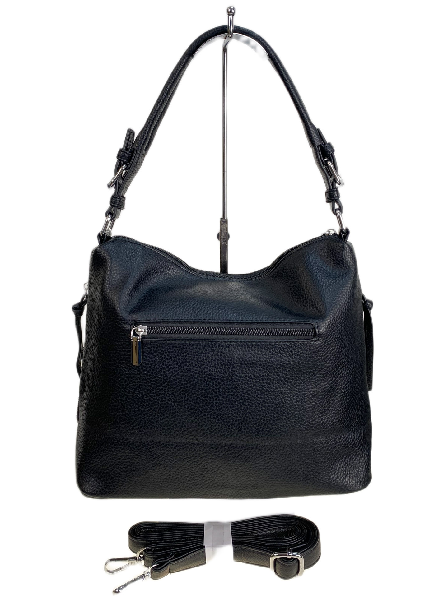 На фото 2 - Женская сумка из искусственной кожи и натуральной замши, цвет черный