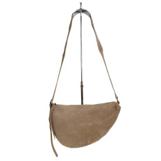 На фото 2 - Женская сумка-седло из искусственной замши, цвет бежевый На фото 2 - Женская сумка-седло из искусственной замши, цвет бежевый