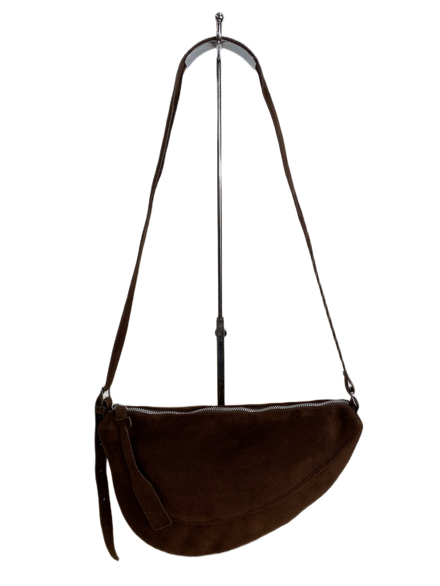 На фото 2 - Женская сумка-седло из искусственной замши, цвет шоколад