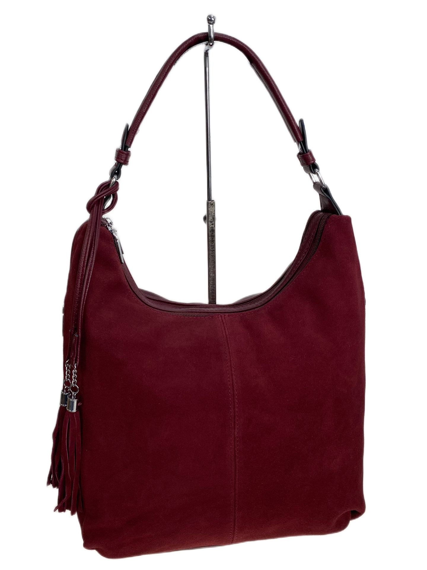 На фото 1 - Женская сумка из натуральной замши искусственной кожи, цвет бордовый