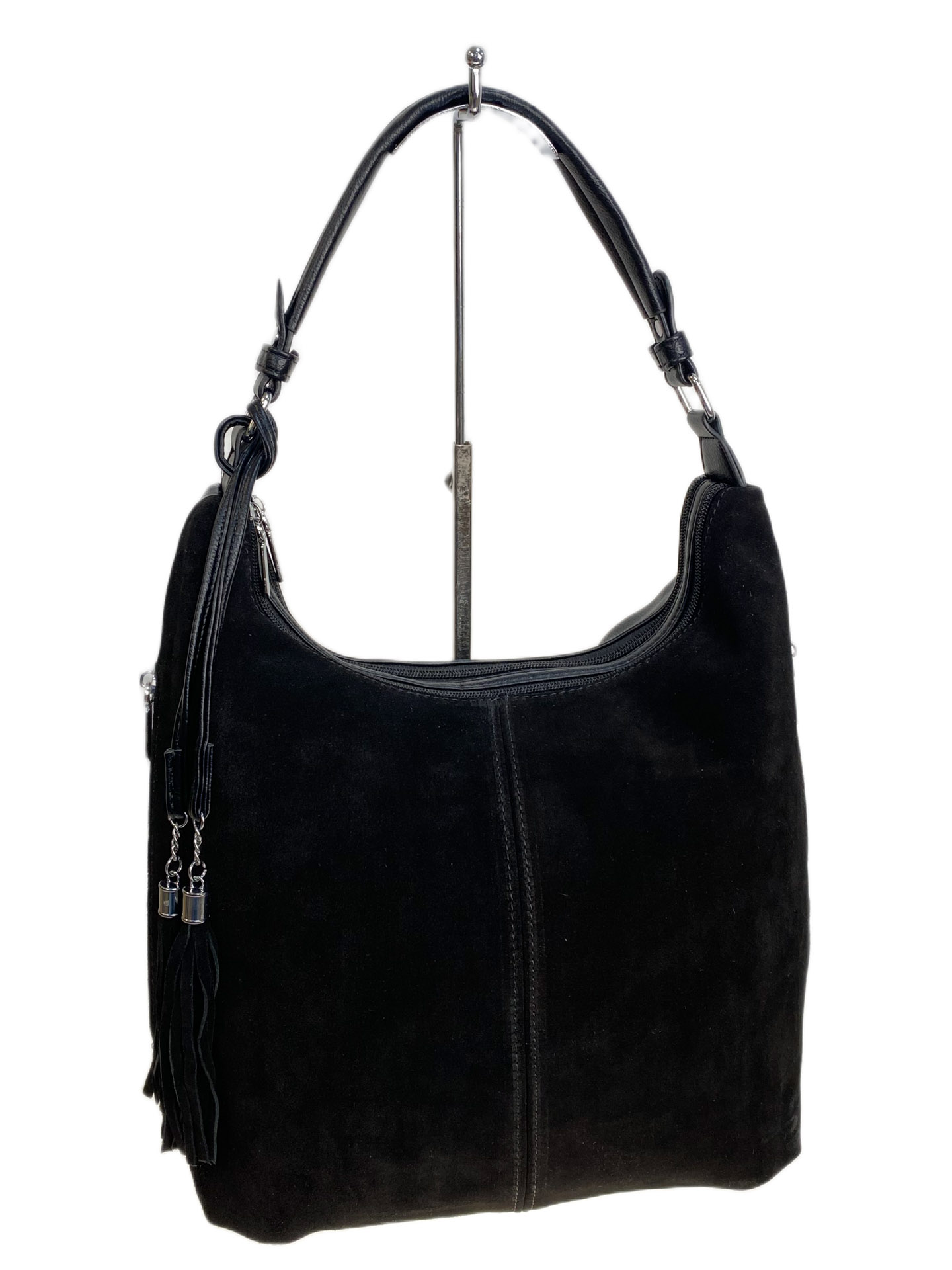 На фото 1 - Женская сумка из натуральной замши искусственной кожи, цвет черный