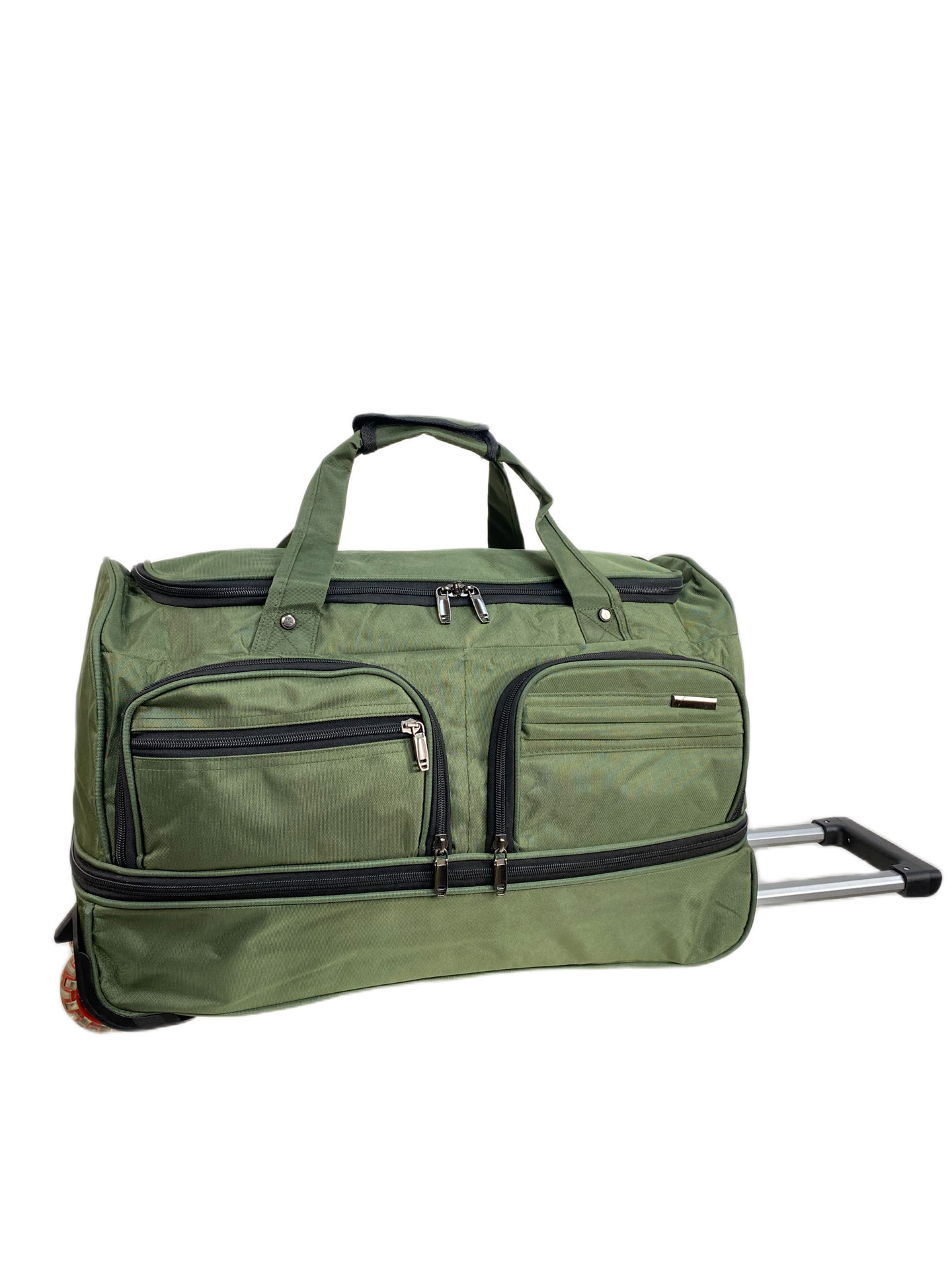 На фото 1 - Сумка дорожная на колесах c выдвижной ручкой, цвет зеленый