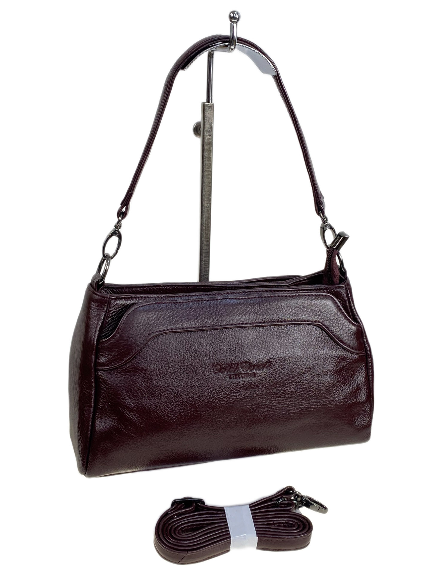 На фото 1 - Женская сумка из натуральной кожи, цвет  бордовый